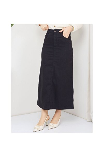 VELLICHOR Μεσαίο Μήκος Λύκρα Γκαμπαρντίνα Φούστα Μαύρη