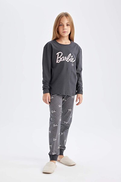 DeFacto Kız Çocuk Pijama Takım Barbie Uzun Kollu Üst Beli Lastikli Uzun Alt 3164250