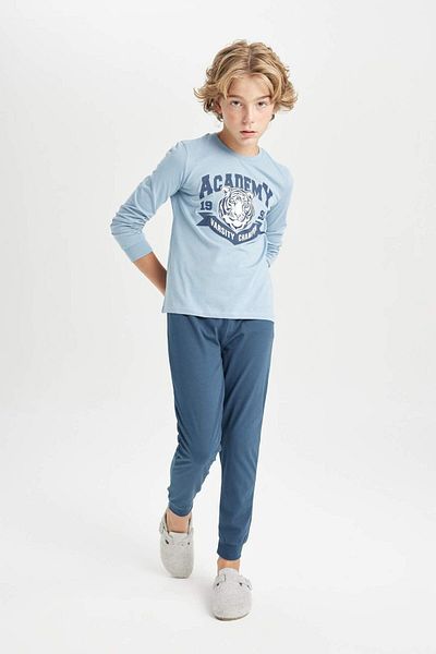 DeFacto Erkek çocuk Pijama Takımı Bisiklet Yaka Yazı Baskılı Uzun Kollu Üst Uzun Alt D4363a824wn