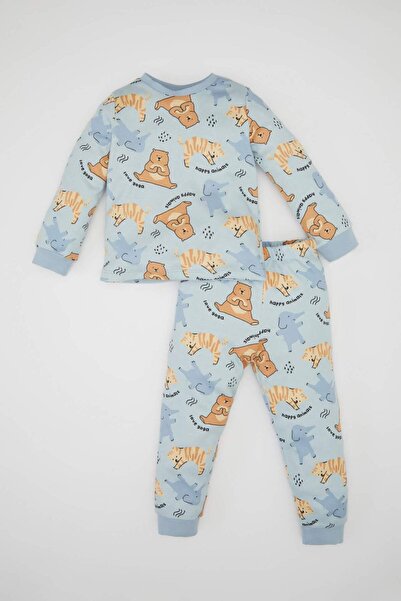 DeFacto Erkek Bebek Pijama Takımı Ayı Baskılı Uzun Kollu Üst Uzun Alt D3427A524WN