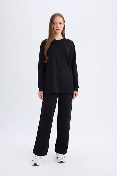 DeFacto Regular Fit Crew Deck Basic Solid Negru Hanorac Tunica 3168677