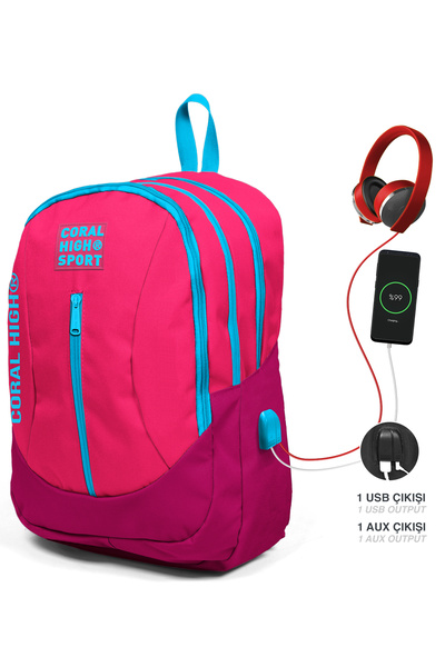 Coral High Sport Neon Mercan Kızıl Usb Şarjlı Kulaklık Çıkışlı Dört Bölmeli S...