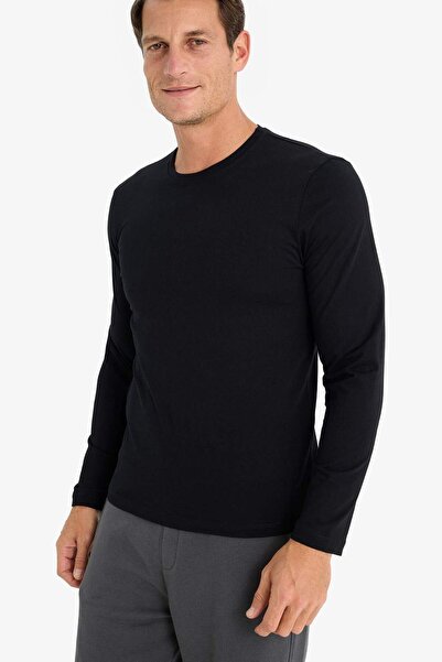 DeFacto Slim Fit Dar Kesim Bisiklet Yaka Basic Düz Uzun Kollu Pijama Üstü Z2771AZ24AU