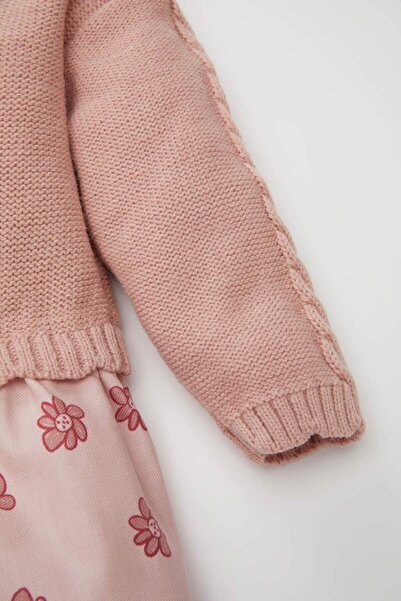 DeFacto Baby Girl Crew Neck Floral Long Sleeve Knitwear Dress C8487A524Wn