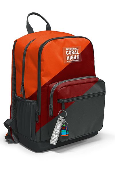Coral High Dark Gray Orange Claret Red Colored School Backpack 23692