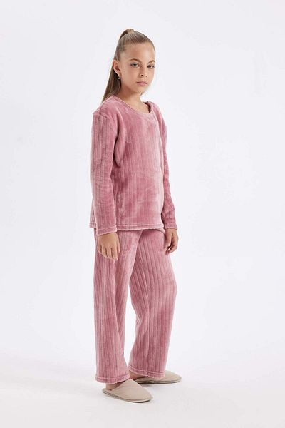 DeFacto Girls' Pajamas Set Fleece Long Sleeve Top Long Bottom D1088A824Wn