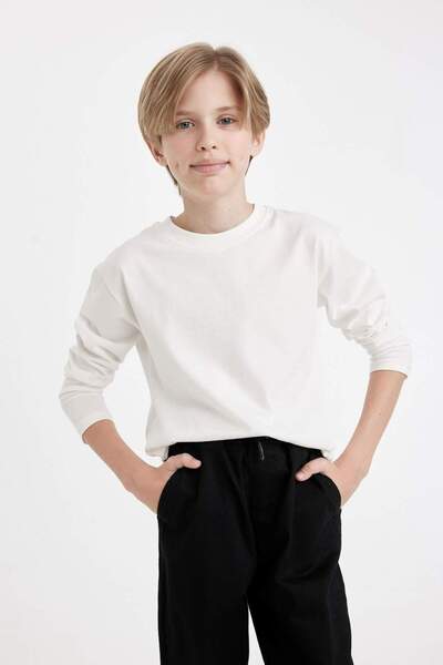 DeFacto Erkek Çocuk Bisiklet Yaka Basic Düz Uzun Kollu Tişört D8552A8NS