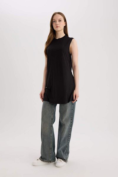 DeFacto Black Regular Fit Crew Neck Sleeveless Basic Plain Tunic A8352Ax24Au
