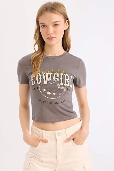 DeFacto Tricou cu mânecă scurtă, cu mânecă scurtă, cu decolteu, cu imprimeu 3166468