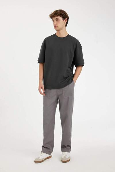 DeFacto %100 Pamuk Yazlık Jogger Pantolon Wide Leg Bol Rahat Kesim Paraşüt Beli Bağcıklı Geniş Bol Paça C915