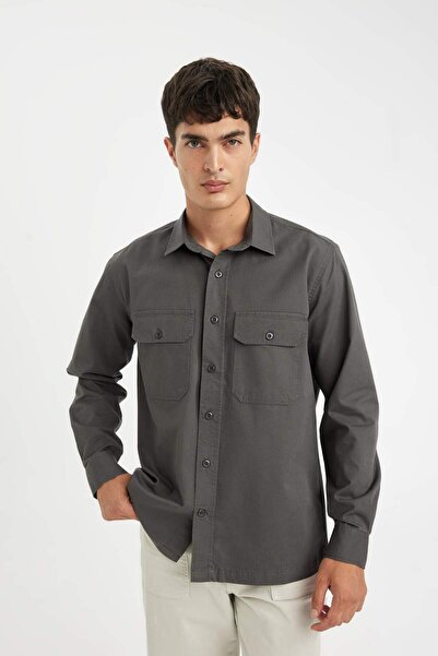 DeFacto Regular Fit Basic Solid Cotton Long Sleeve Shirt D1060Ax24Au