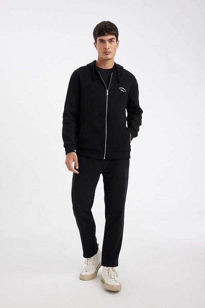 DeFacto Μπλουζάκι με φερμουάρ με κουκούλα Navy Blue Relax Fit με στάμπα βάφλα D2629AX24AU