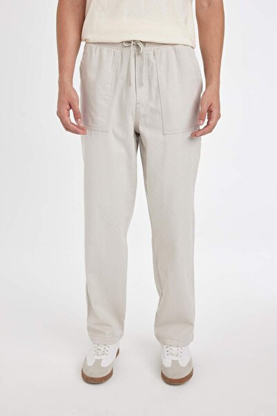 DeFacto %100 Pamuk Yazlık Jogger Pantolon Wide Leg Bol Rahat Kesim Paraşüt Beli Bağcıklı Geniş Bol Paça C915