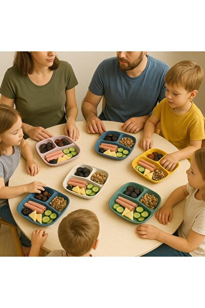 HOLLYHOME 6 Adet Renkli 3 Bölmeli  Kahvaltı Tabağı Plastik Piknik Kamp Çerez Yemek Servis Tabağı 21,5x23x3,5cm