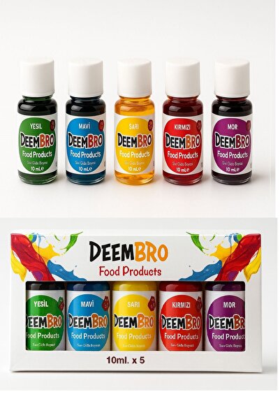 DEEMBRO Sıvı Gıda Boyası Seti 5 Adet 5 Renk 10 ml X Su Bazlı Likit Gıda Boyaları Set 1 5 Adet
