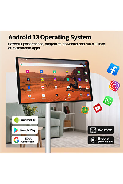 VLH تلفزيون ذكي محمول مقاس 21.5 بوصة، شاشة تعمل باللمس بدقة 1080 بكسل، كاميرا 8 ميجابكسل، بطارية تدوم من 4 إلى 6 ساعات، سعة تخزين 6 جيجابايت + 128 جيجابايت