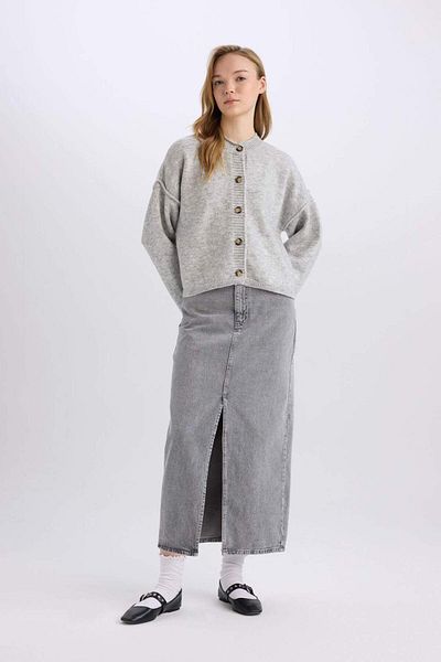 DeFacto Fashion Fit Long Jeans Skirt with Slit Pockets D4424Ax24Au