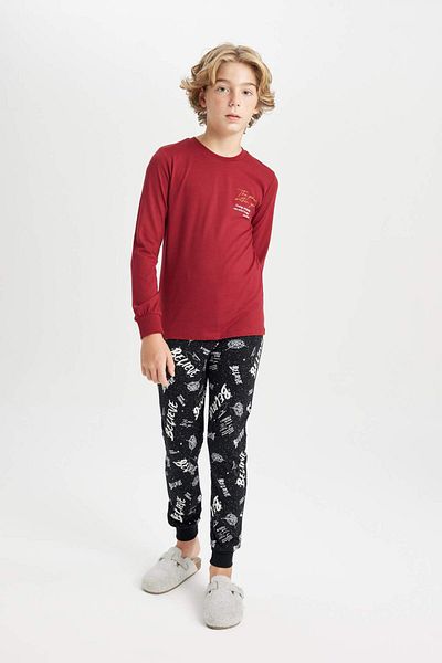 DeFacto Jungen-Pyjama-Set mit Textdruck, langärmliges Oberteil und langes Unterteil D2842A824AU