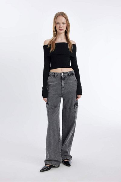 DeFacto Pulover de tricotaj cu umăr deschis, slim fit - Basic Plain Cut B6537ax24wn