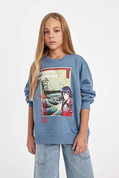 DeFacto Hatsune Miku Girl's Sweatshirt - Relax Fit, Crew Neck, Soft Pile D1120A824Au