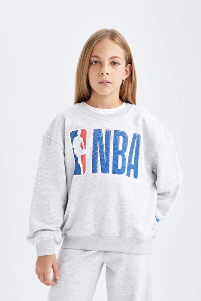 DeFacto Nba Wordmark Patterned - Girls Oversize Sweatshirt, Crew Neck C9507A824Au