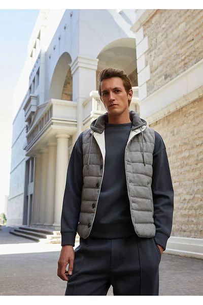 Ramsey Vestă sport țesătă din lână gri deschis