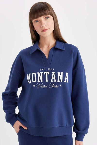 DeFacto Hanorac gros cu gât polo Relax Fit imprimat D5296AX24AU
