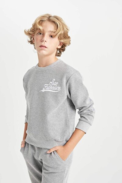 DeFacto Erkek Çocuk 2li Takım Bisiklet Yaka Baskılı Sweatshirt Beli Lastikli Jogger Eşofman Altı D2037A824AU