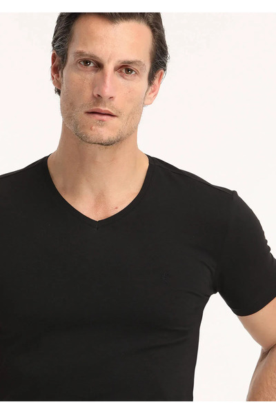 Ramsey Black Plain V-Neck Cotton Blended T-Shirt