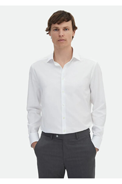 Ramsey Λευκό ριγέ κανονική εφαρμογή υφαντό κλασικό 100% βαμβακερό πουκάμισο