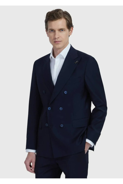 Ramsey Navy Blue Solid Wool Blend Suit