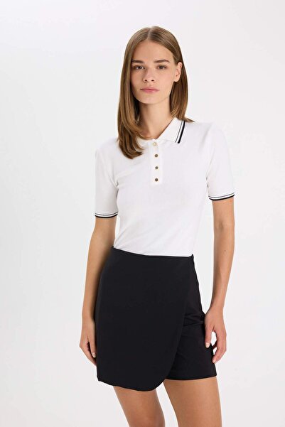 DeFacto Regular Fit Polo Yaka Düğmeli Basic Düz Kısa Kollu Triko Kazak D3300AX24AU