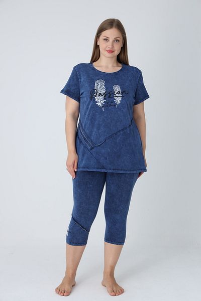 ROMEO LİFE Women's Plus Size Cotton Lycra Bottom-Top Capri Set 6156
