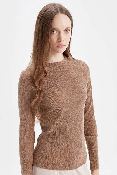 DeFacto Decolteu cu mânecă lungă Wrap Basic Solid Tricou Tunica D5020ax24au