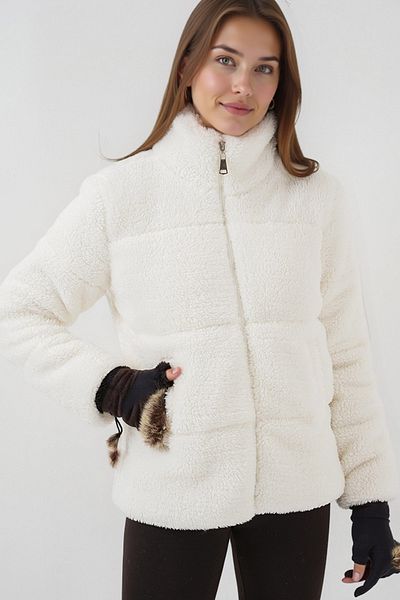 Merterium Women's Lined Plush Coat 1043 - White