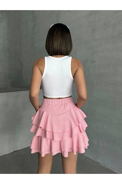 BE CHİC Women's High Waist Ruffled Mini Skirt with Shorts Sg9814