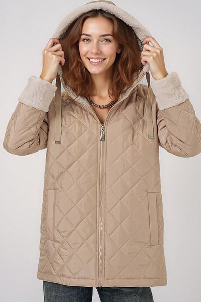 Merterium Women's Hooded Quilted Coat 1042 - Beige