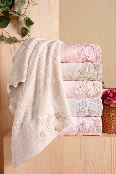 Fiesta Bamboo 50X90 cm Süzine Bürümcük 3 D Embroidered 6-Piece Boxed Hand Face Towel