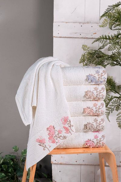 Fiesta Πετσέτα προσώπου Bamboo 50x90 cm Süzine Κεντημένη Κουτί 6 τεμαχίων