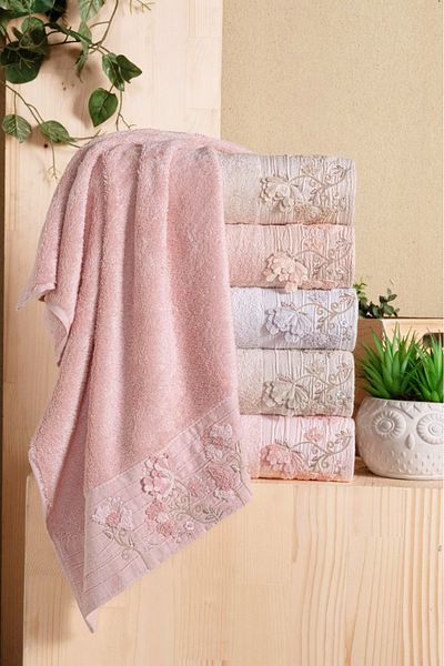 Fiesta Bamboo 50X90 cm Süzine Bürümcük 3 D Embroidered 6-Piece Boxed Hand Face Towel