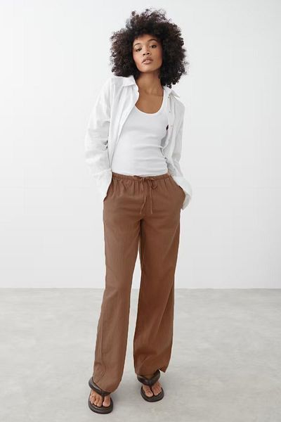 Seeh Brown Elastic Waisted Loose Cut Trousers Sh259