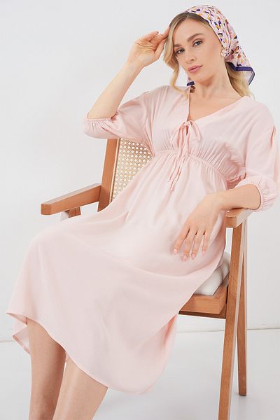 Bigdart 2570 Women's Gathered Waist V-Neck Dress - Powder