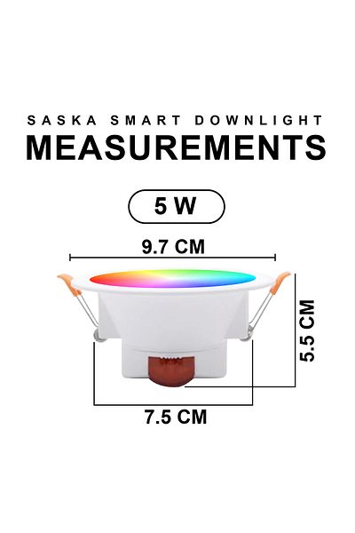 SASKA Smart WIFI LED Recessed Downlight 2700K-6500K Dimmable RGBWC Multicolor Color (5W 9.7CM)