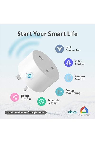 SASKA Smart WIFI Plug 16A - Support Alexa/Google Home, Smart Life APP Control With Timer Function