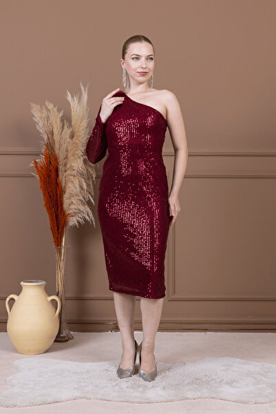 BEYBOS Φόρεμα μονόχρωμο μονόχρωμο με παγιέτες - Claret Red