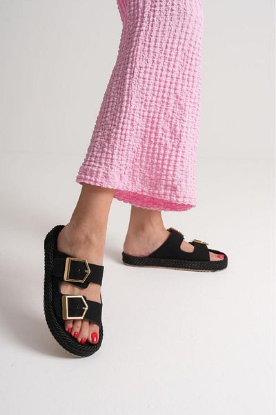 Lolita Love Shoes Black Women's Rope Leather Powder Slippers