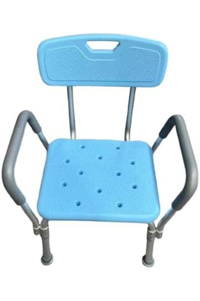 Generic Adjustable Height Shower Chair with Arms and Backrest for Elderly, Pregnant Women, and Disabled Indi