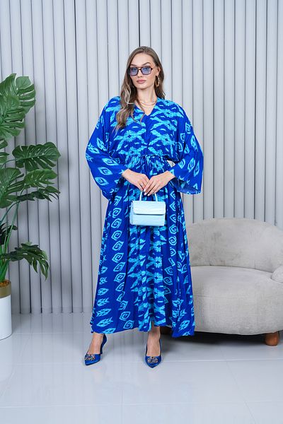EL jadida Women's Patterned V-Neck Viscose Plus Size Hijab Dress