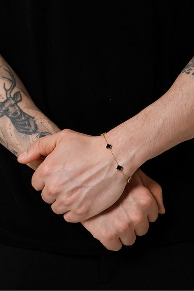 GUNESTAKI Unisex Gold Black Tiny Size Figured Design Steel Bracelet