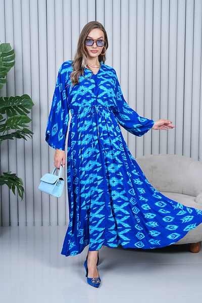 EL jadida Women's Patterned V-Neck Viscose Plus Size Hijab Dress